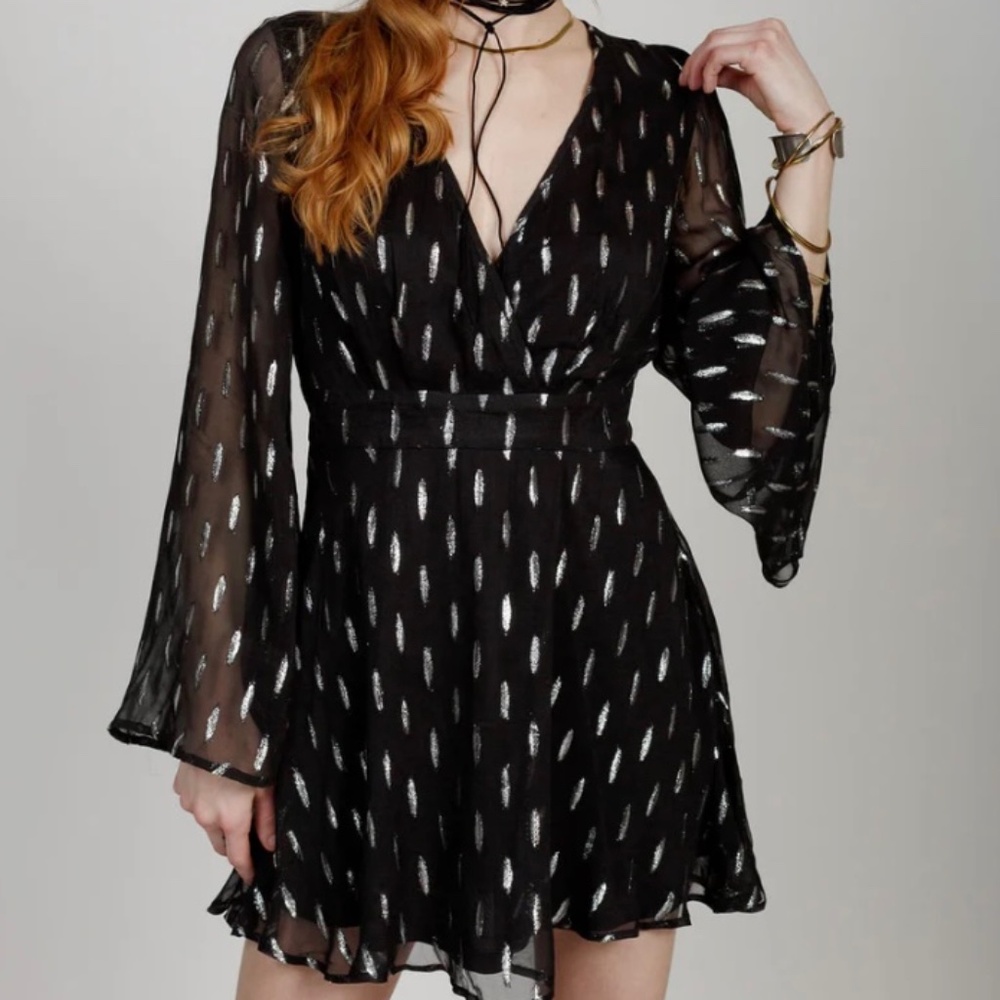 Band Of The Free Evette Black Shimmer Mini Dress Women's Small Black NWT